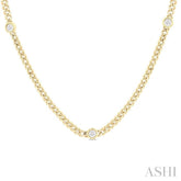 1/2 Ctw Bezel-Set Round-Cut Diamond Curb & Cuban Link Fashion Station Necklace in 14K Yellow Gold